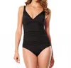 Jantzen Pin-tucked Surplice Shirred One Piece Swimsuit In Jan Black In Black