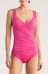 Jantzen Surplice One-piece Swimsuit In Pink