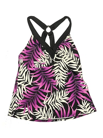 Pre-owned Jantzen Swimsuit Top Purple Tropical Pattern Swimwear
