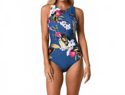 Jantzen Women's Floral Magic High Neck One Piece In Cobalt In Blue