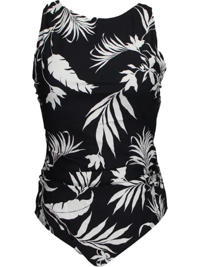 Jantzen Womens Floral High Neck One-piece Swimsuit In Black