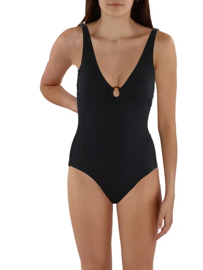 Jantzen Womens O-ring Ribbed One-piece Swimsuit In Black