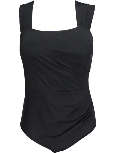 Jantzen Womens Ruched Solid One-piece Swimsuit In Black