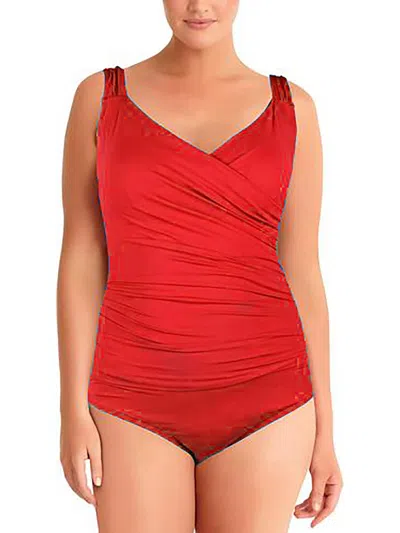 Jantzen Womens Surplice Ruched One-piece Swimsuit In Red