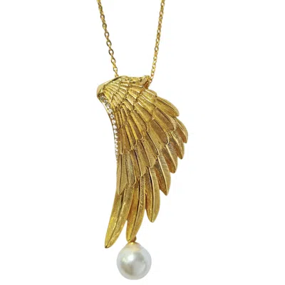 Janus Edinburgh Women's Alata Large Guardian Angel Wing Gold Vermeil Necklace