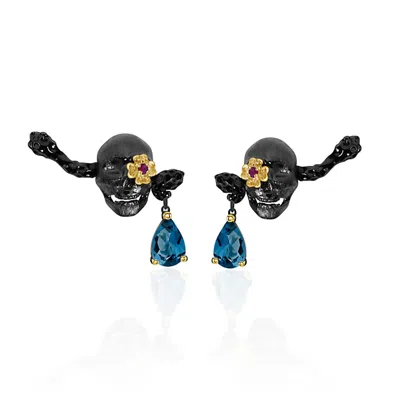Janus Edinburgh Women's Black Muerto Skull Earring Cuffs