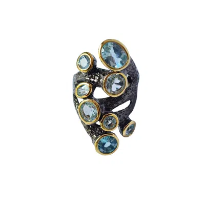 Janus Edinburgh Women's Blue Topaz Eyelet Black Oxidised Silver Ring In Multi