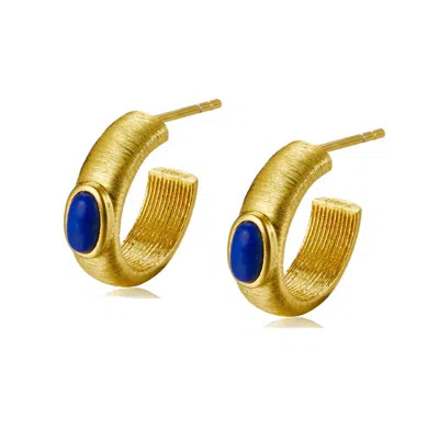Janus Edinburgh Women's Gold Aat Hoop Blue Lapis Earrings