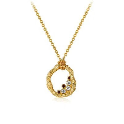 Janus Edinburgh Women's Gold Vermeil Organic Styled Oval Texuture Red Garnet Sistrum Necklace