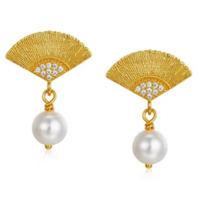 Janus Edinburgh Women's Gold Vermeil Ouroboros Fan Earrings With Freshwater Pearls