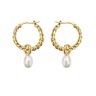 Janus Edinburgh Women's Gold Vermeil Pearl Cycles Of Hope Huggie Hoop Detachable Earrings