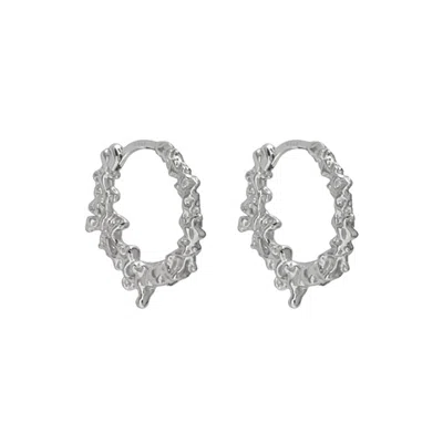 Janus Edinburgh Women's Silver Foyers Organic Drop Huggie Earrings In White