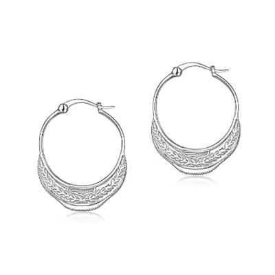 Janus Edinburgh Women's Thoth Crescent Moon Patterned Sterling Silver Hoop Earrings In Metallic