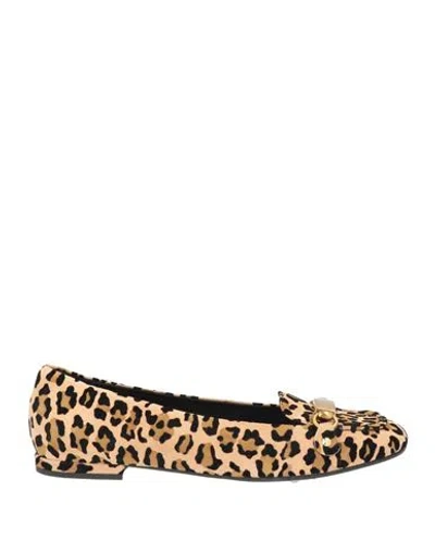 J.a.p. Jose Antonio Pereira J. A.p. Jose Antonio Pereira Woman Ballet Flats Sand Size 7 Leather In Animal Print