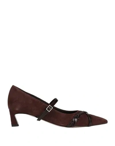 J.a.p. Jose Antonio Pereira J. A.p. Jose Antonio Pereira Woman Pumps Dark Brown Size 8 Leather, Synthetic Material