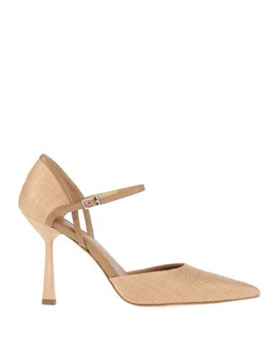 J.a.p. Jose Antonio Pereira J. A.p. Jose Antonio Pereira Woman Pumps Sand Size 6 Natural Raffia In Beige