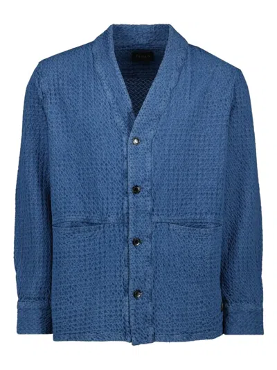 Japan Rags Waffle-weave Cotton Shirt In Blue