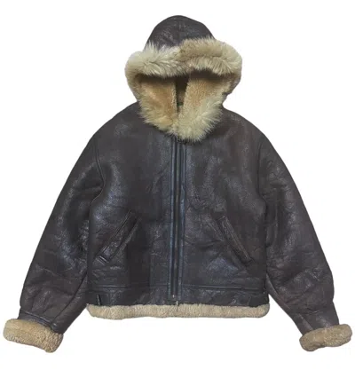 Pre-owned Japanese Brand B-3 Fur Hoodie Leather Bomber Jacket In Brown