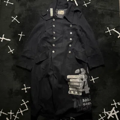 Pre-owned Japanese Brand Cut & Sew - Punk Patches Vintage Trench Coat In Black