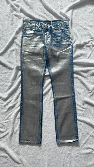 Pre-owned Japanese Brand Dior Hedi Slimane Luster Metallic Painted Jeans In Blue