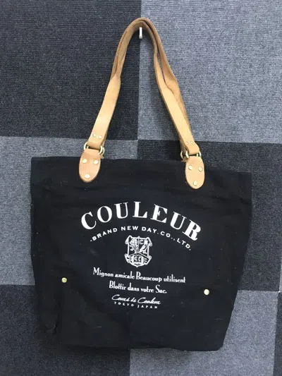 Pre-owned Japanese Brand Duck Canvas Leather Strap Tote Bag In Black