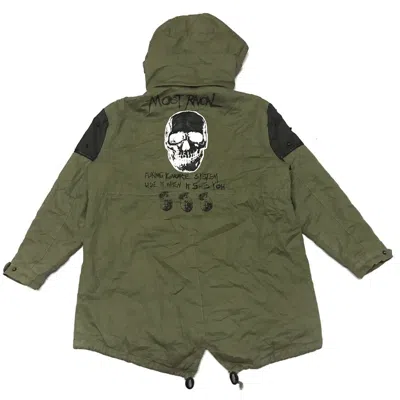 Pre-owned Japanese Brand Fishtail Parka Printed Skull Spike Punk Rock In Green