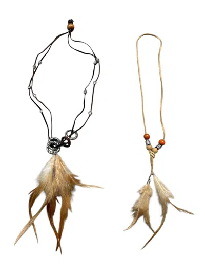 Pre-owned Japanese Brand Goa Style Feather Necklace (2 Pcs) In Multi