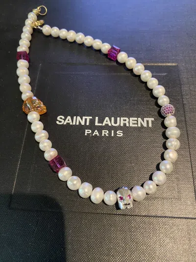 Pre-owned Japanese Brand Pink Crystal Pearls Necklace