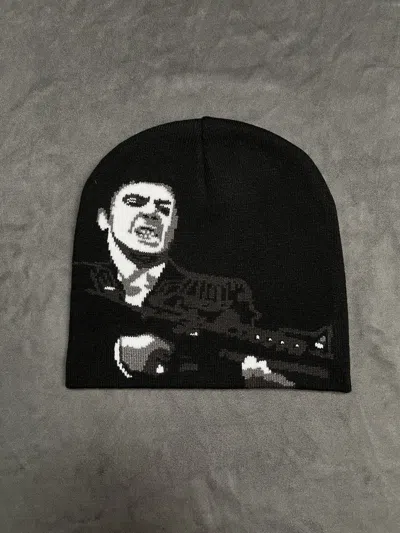 Pre-owned Japanese Brand Tony Montana Scarface No Cuff Knit Skully Cap Beanie Os In Black