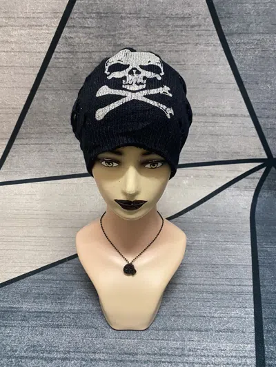 Pre-owned Japanese Brand Unknown Skeleton Skull Reversible Distressed Design Beanie In Black