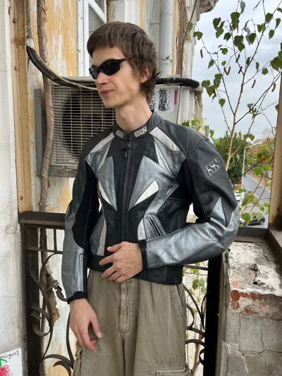 Pre-owned Japanese Brand Vintage 1990's Ixs Leather Jacket Patchwork Motorcycle In Blue