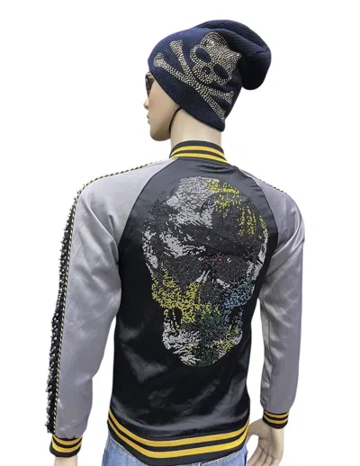 Pre-owned Japanese Brand Vintage Punk Rhinestone Skull Beanie Chrome Hearts Vibe In Black