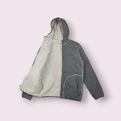 Pre-owned Japanese Brand Y2k Uniqlo Zipper Up Reversible Grey Beige Fleece Hoodie In Gray