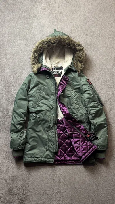 Pre-owned Japanese Brand Y2k Vintage Faux Fur Jacket Opium Alpha Industries N-3b Goa In Green