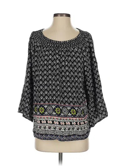Pre-owned Japna 3/4 Sleeve Blouse In Black