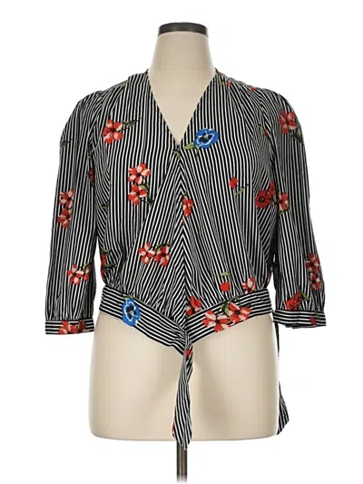 Pre-owned Japna 3/4 Sleeve Blouse In Black