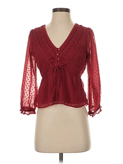 Pre-owned Japna 3/4 Sleeve Blouse In Burgundy