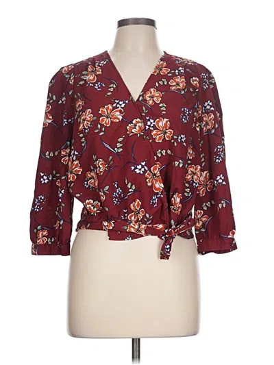 Pre-owned Japna 3/4 Sleeve Blouse In Burgundy
