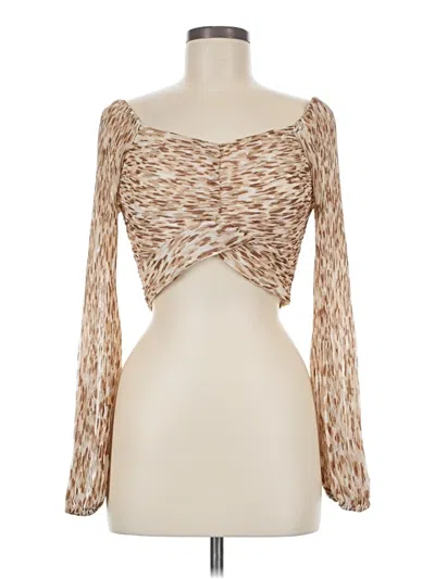 Pre-owned Japna Long Sleeve Top Brown Sweetheart Neckline Tops