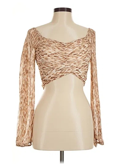 Pre-owned Japna Long Sleeve Top Tan Sweetheart Neckline Tops