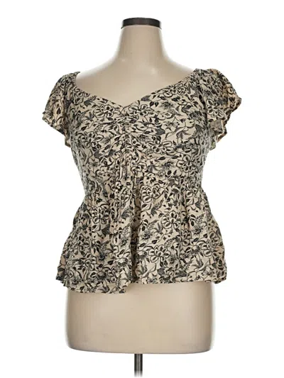 Pre-owned Japna Short Sleeve Blouse In Brown