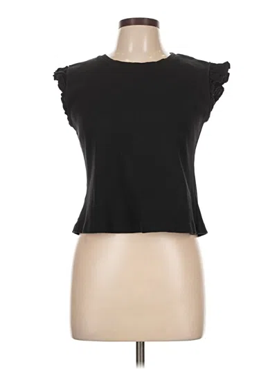 Pre-owned Japna Short Sleeve Top Black Ruffles Neckline Tops