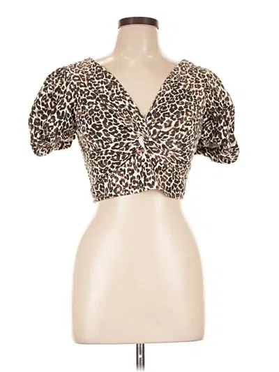 Pre-owned Japna Short Sleeve Top Brown Sweetheart Neckline Tops