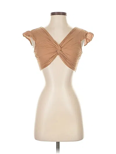 Pre-owned Japna Short Sleeve Top Tan Sweetheart Neckline Tops In Brown