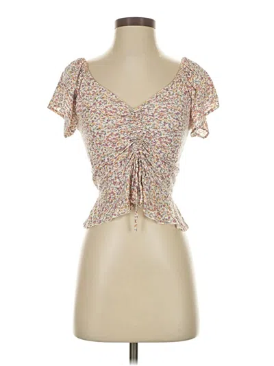 Pre-owned Japna Short Sleeve Top Tan Sweetheart Neckline Tops In Brown