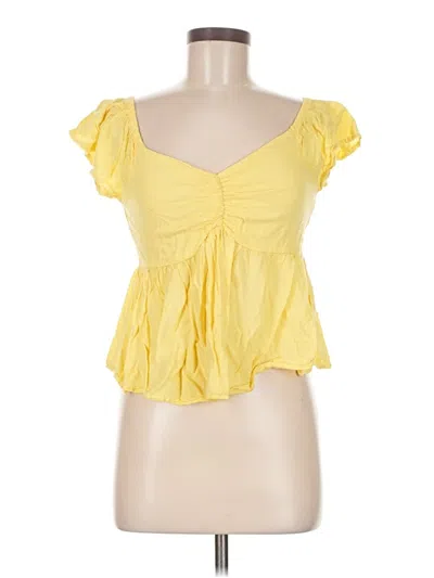 Pre-owned Japna Short Sleeve Top Yellow Sweetheart Neckline Tops