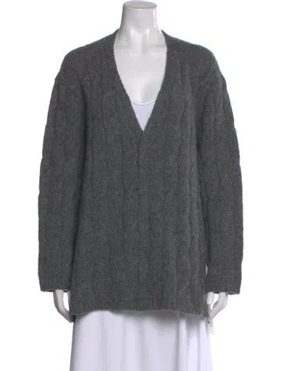 Pre-owned Jarbo Baby Alpaca V-neck Sweater In Gray