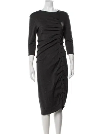 Pre-owned Jarbo Crew Neck Midi Length Dress In Grey