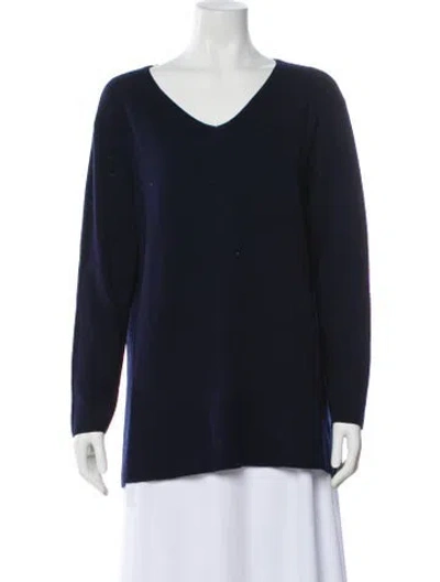Pre-owned Jarbo Merino Wool V-neck Sweater In Blue