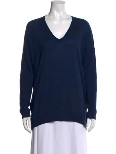 Pre-owned Jarbo Merino Wool V-neck Sweater In Blue